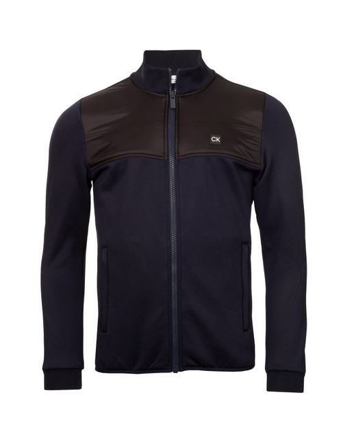 Calvin Klein Blue Solid Patterned Full Zipper Ribbed Cuff Zipped Pocket Jacket for men
