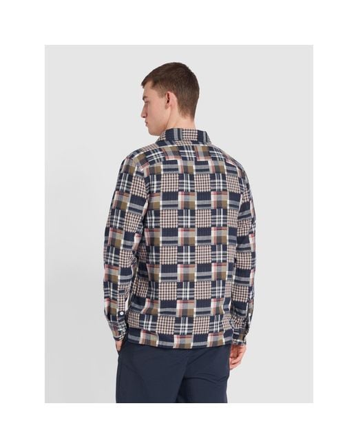 Farah Blue Womack Long-Sleeve Patterned Shirt for men