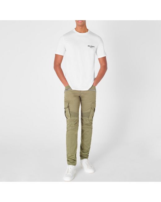 Balmain White Cotton Chest Logo T-Shirt for men