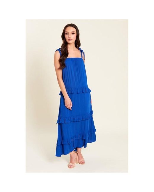 Be You Blue Tiered Crinkle Midi Dress
