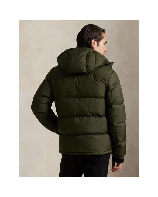 Ralph Lauren Green El Cap Water Resistant Duck Down Detachable Hood Short Puffer Jacket for men