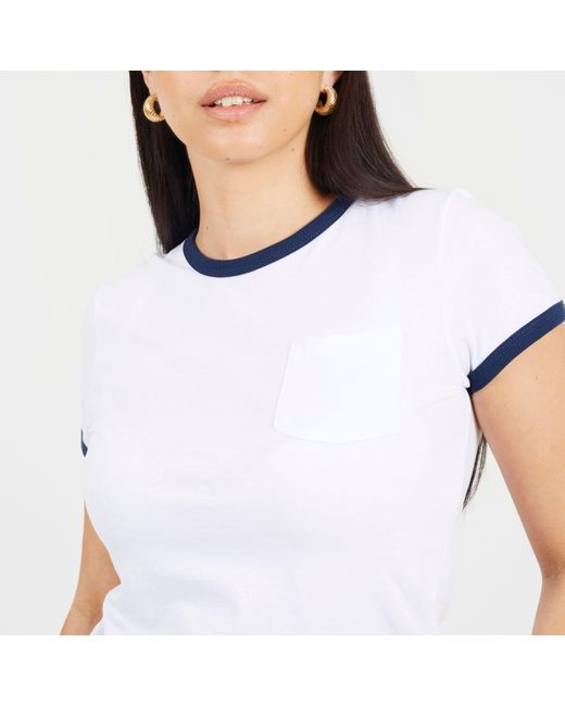 Brave Soul White Short Sleeve Chest Pocket T-Shit With Contrast Neck And Sleeve Rib