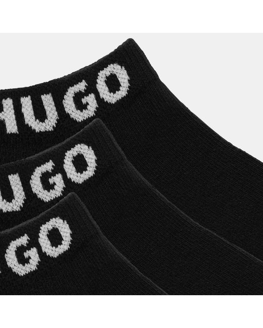 HUGO Black Three Pack Logo Cuff Ankle Socks