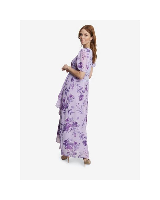 Gina Bacconi Purple Elda Long Printed Short Sleeve Dress