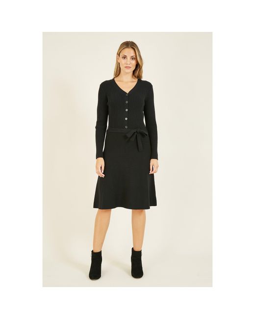 Yumi' Black Knitted Skater Dress