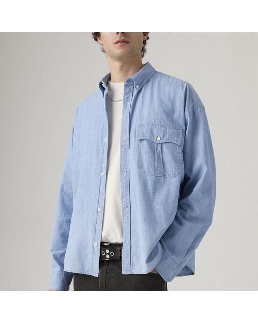 Levi's Blue Cropped Long Sleeve Denim Shirt for men