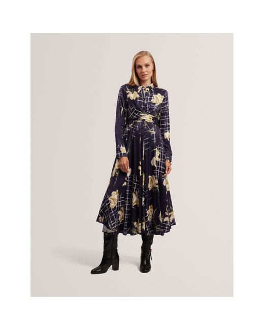 Ted Baker Blue Long Sleeve Print Midi Wrap Dress