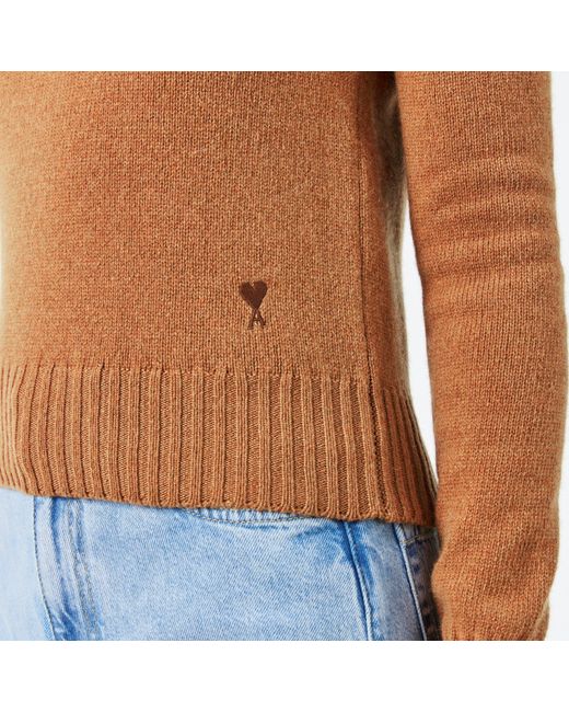 AMI Brown Knitted Crew Neck Jumper