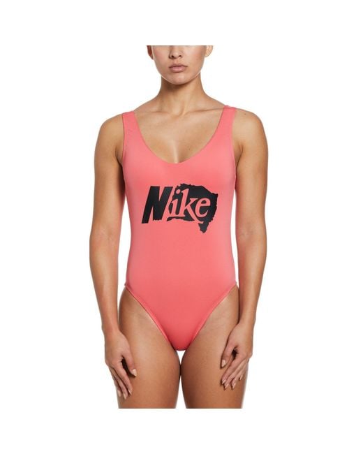 Nike Pink Multi Logo Multi Logo U-Back One Piece