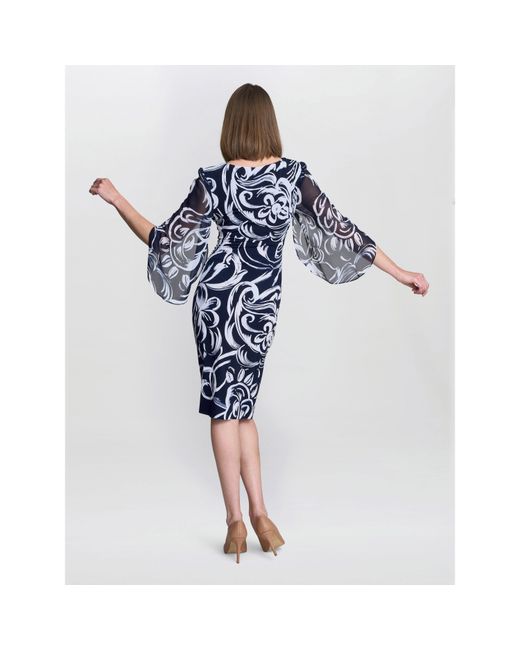 Gina Bacconi Blue Iga Abstract Print Cocktail Dress