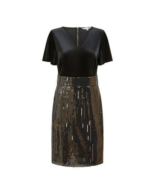 Yumi' Black Velvet And Sequin Fitted Bodycon Dress
