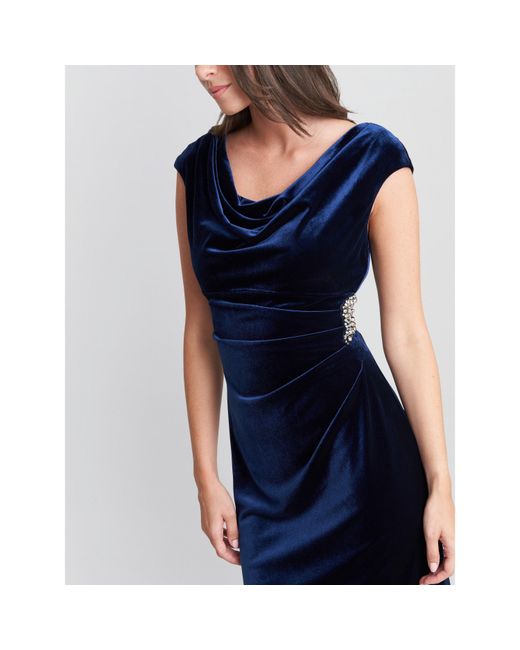 Gina Bacconi Blue Jeanie Velvet Cowl Neck Dress