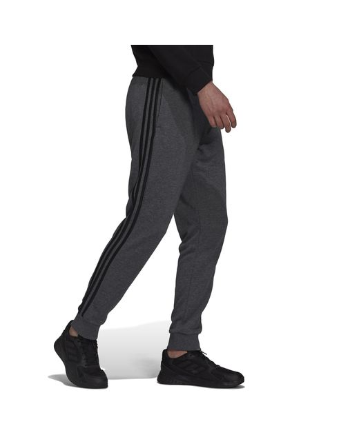 Adidas Gray Essentials French Terry Tapered Cuff 3-Stripes Joggers for men
