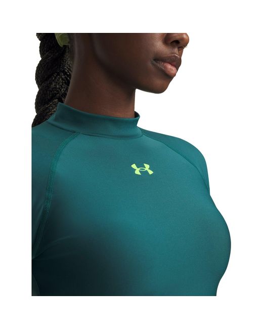 Under Armour Green Heatgear Crop Mock Long Sleeve Rack Hyper