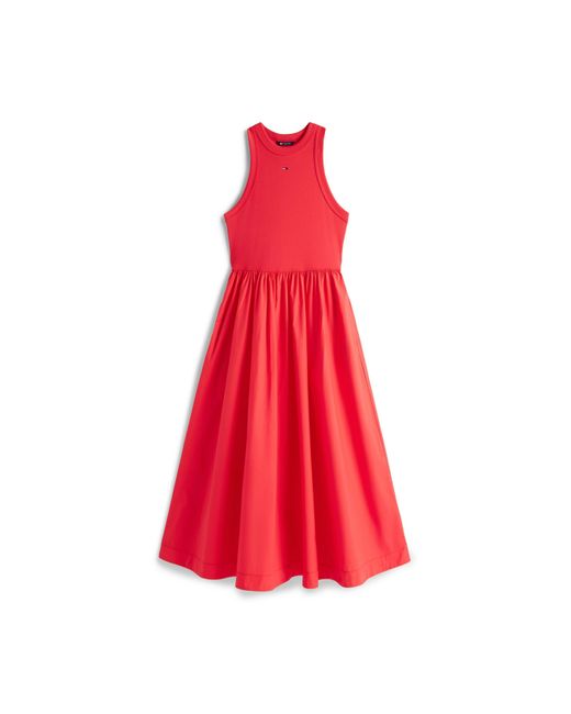 Tommy Hilfiger Red Slim Sleeveless Poplin Maxi Dress