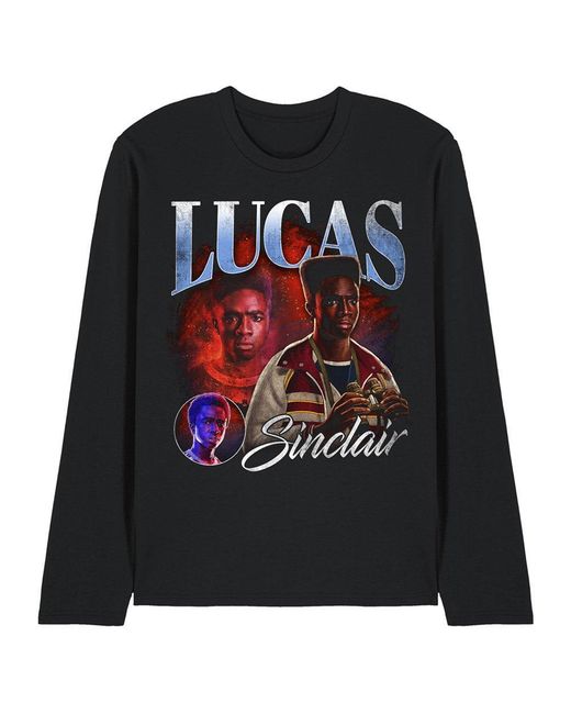 Stranger Things Black Lucas Homage Long Sleeve T-Shirt for men