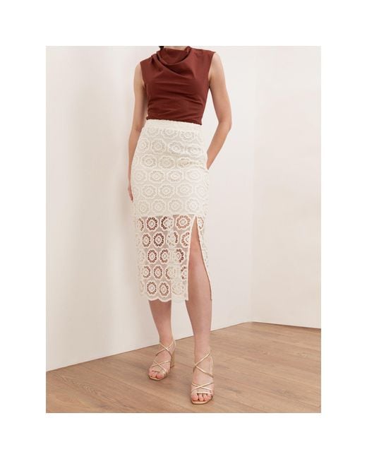 Lovedrobe Natural Crochet Lace Midi Skirt