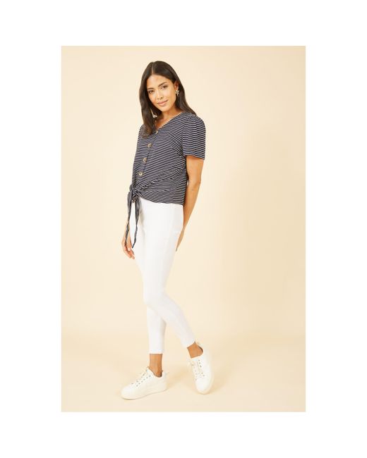 Yumi' Black Striped Jersey Button Detail Top