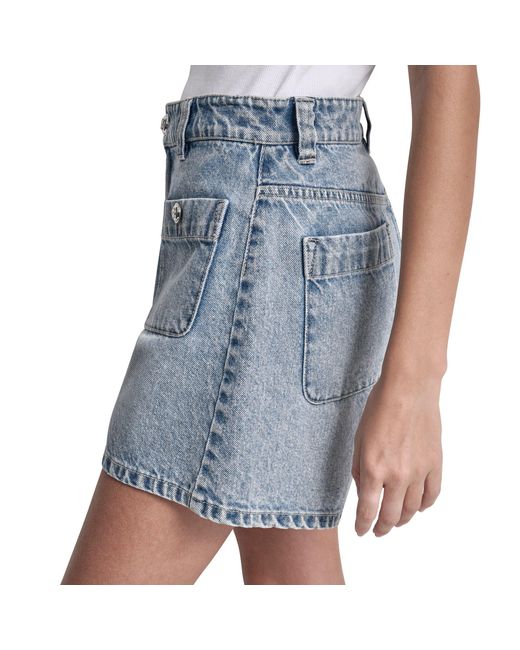 DKNY Blue Jeans High Rise A-Line Patch Pocket Short