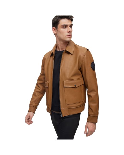 Boss Brown Mylen Ps Leather Jacket for men
