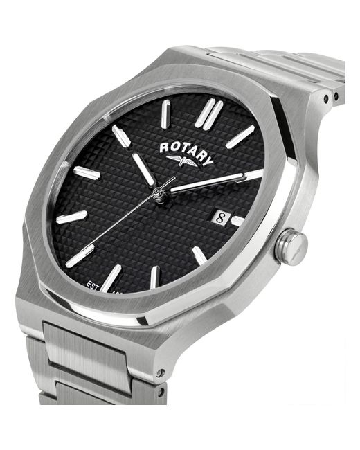 Rotary Metallic Heritage Octagonal Ss Bracelet Watch for men