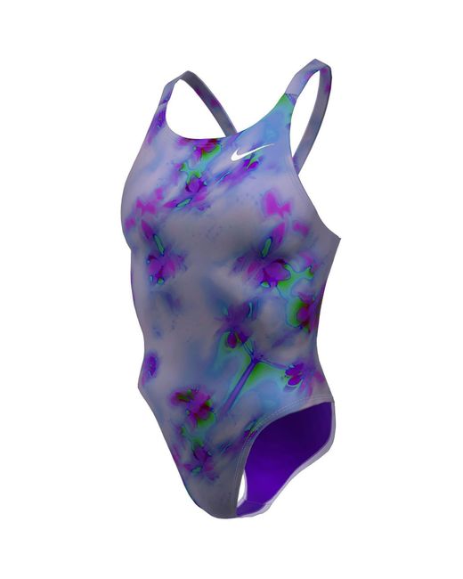 Nike Purple Hydrastrong Multi Print Fastback One-Piece