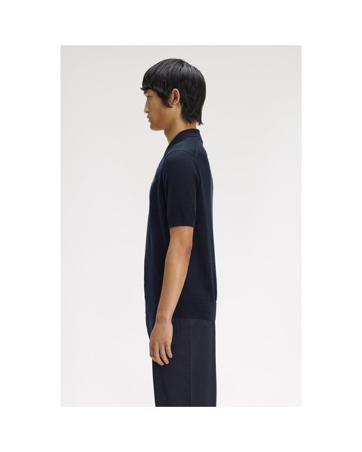 Fred Perry Blue Knitted Short Sleeve Polo Shirt for men