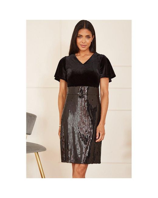 Yumi' Black Velvet And Sequin Fitted Bodycon Dress