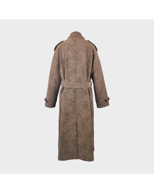Biba Brown Suede Long Sleeve Calf Length Faux Leather Jacket