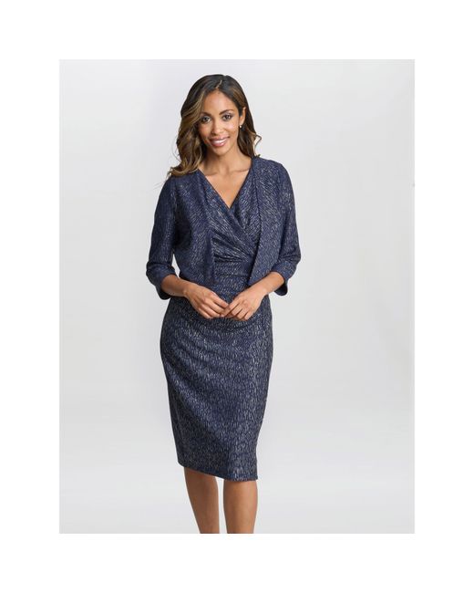 Gina Bacconi Blue Miriam V-Neck Dress And Jacket Set