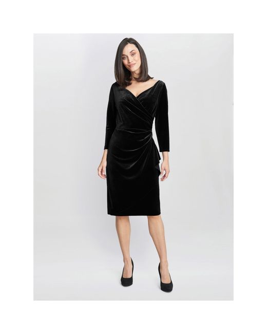 Gina Bacconi Black Zoe Velvet Wrap Dress