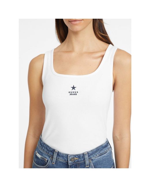 Guess White Embroidered Star Tank Vest