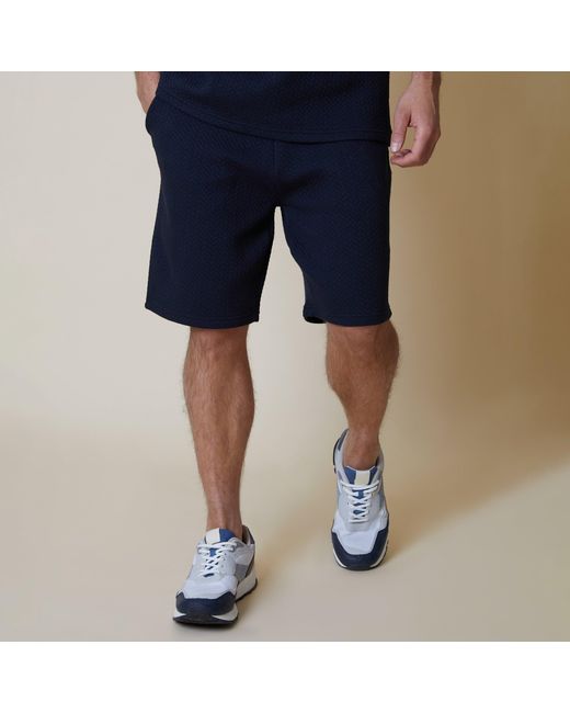 Threadbare Blue Cotton Blend Textured Sweat Shorts for men