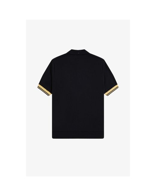 Fred Perry Black Knitted Cuff Short Sleeve Polo Shirt for men