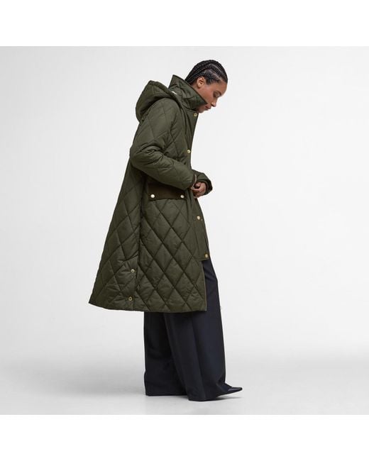 Barbour Green Meredith Hooded Long Sleeve Quilted Jacket