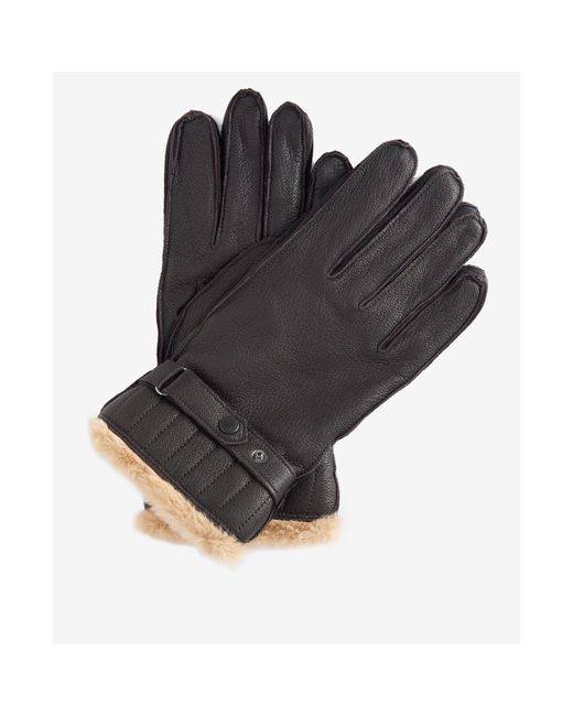 Barbour Black Leather Utility Gloves for men