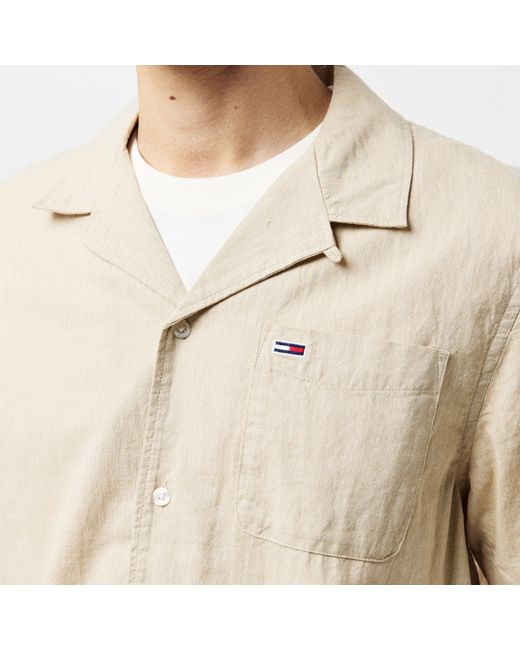 Tommy Hilfiger Natural Linen Blend Short-Sleeve Plain Shirt for men