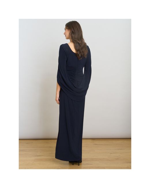 Gina Bacconi Blue Jenna Draped Back Shoulder Maxi Dress