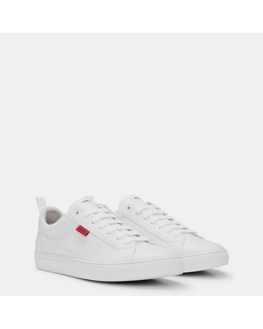 HUGO White Faux-Leather Logo Trainers for men