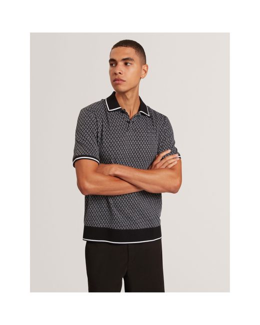 Ted Baker Gray Texture Short Sleeve Polo Shirt for men
