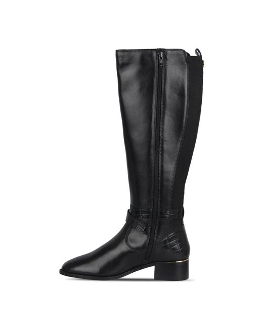 Biba Black Leather Croc Knee High Boot