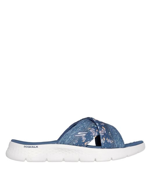 Skechers Blue Butterfly Print Memory Foam Straps Flat Sandals