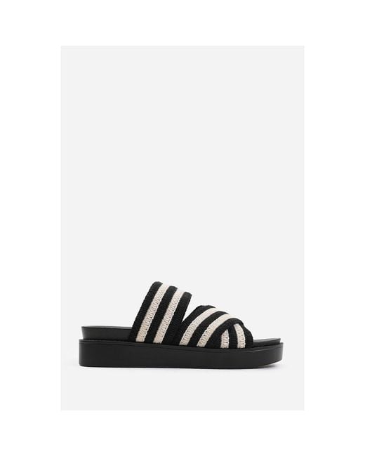 Where's That From Black Contrast Strap Flat Sandal