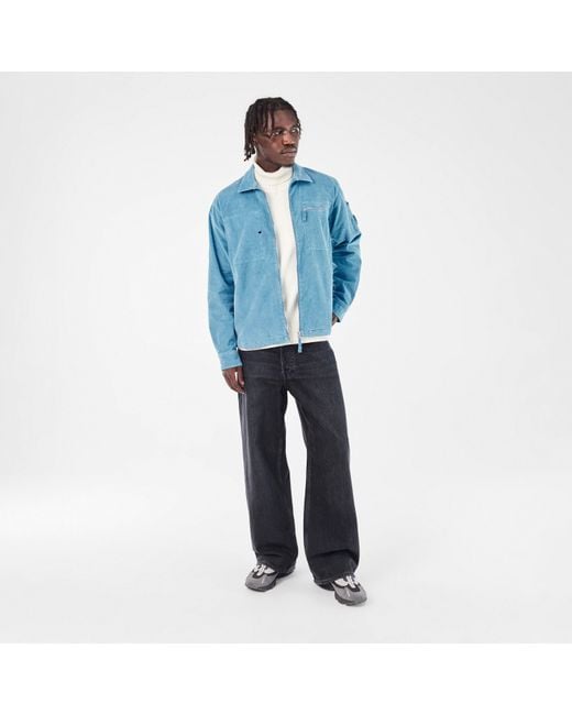 C P Company Blue Corduroy Long Sleeve Zip Overshirt for men