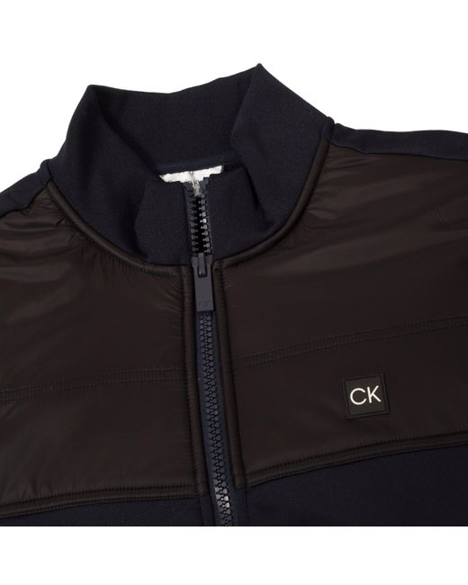 Calvin Klein Blue Solid Patterned Full Zipper Ribbed Cuff Zipped Pocket Jacket for men