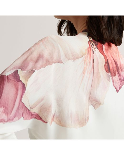 Ted Baker White Print Detail Wrap Front Long Sleeve Blouse