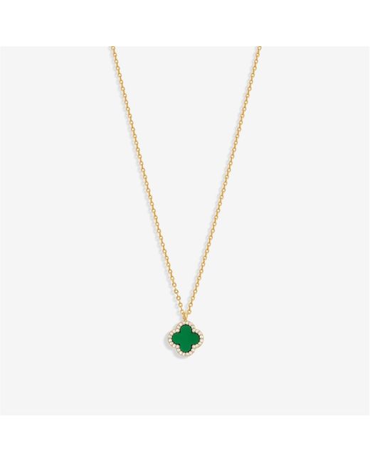 Jon Richard Metallic Plated And Malachite Clover Pendant Necklace
