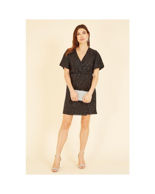 Mela London Black Sequin Kimono Sleeve Wrap Dress
