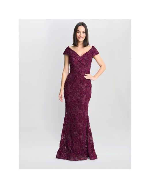 Gina Bacconi Purple Brigette Off Shoulder Lace Maxi Dress