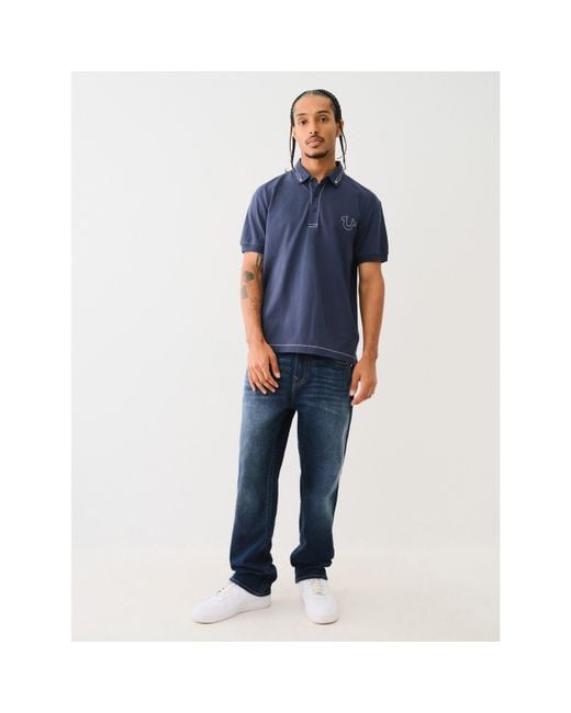 True Religion Blue Big T Embroidered Polo Shirt for men